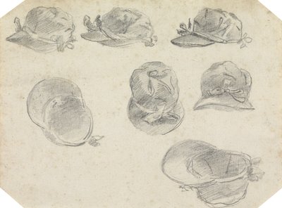 騎手のキャップの7つの研究（紙に黒鉛） 作： Sawrey Gilpin
